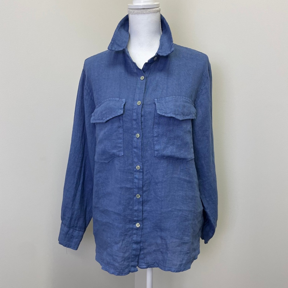 Lollilabel Italy Blue 100% Linen Button Down Shirt M/L  Beach Vacation